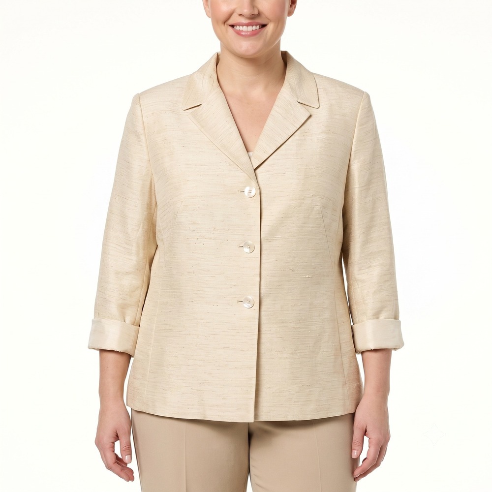 Rena Rowan Cream Textured 3-Button Blazer Jacket Plus Size 20W‎ Professional